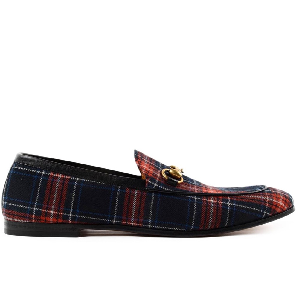 Authentic Men’s Gucci Jordaan Tartan Red & Blue Loafers - Picture 2 of 12